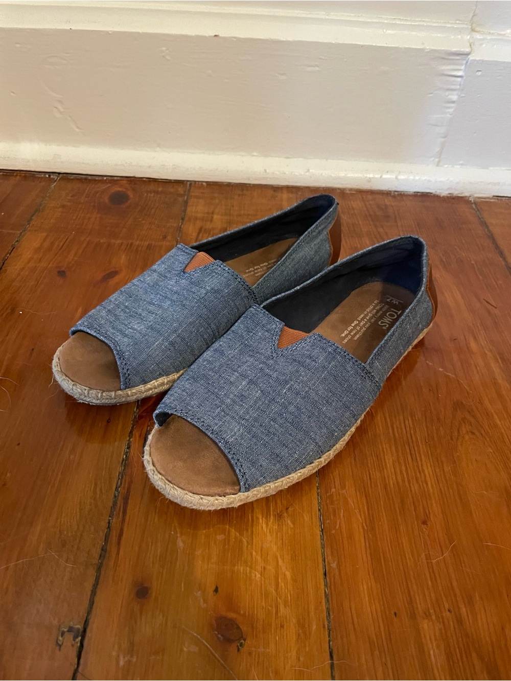 Toms Denim Blue Espadrille with Brown Leather Heel